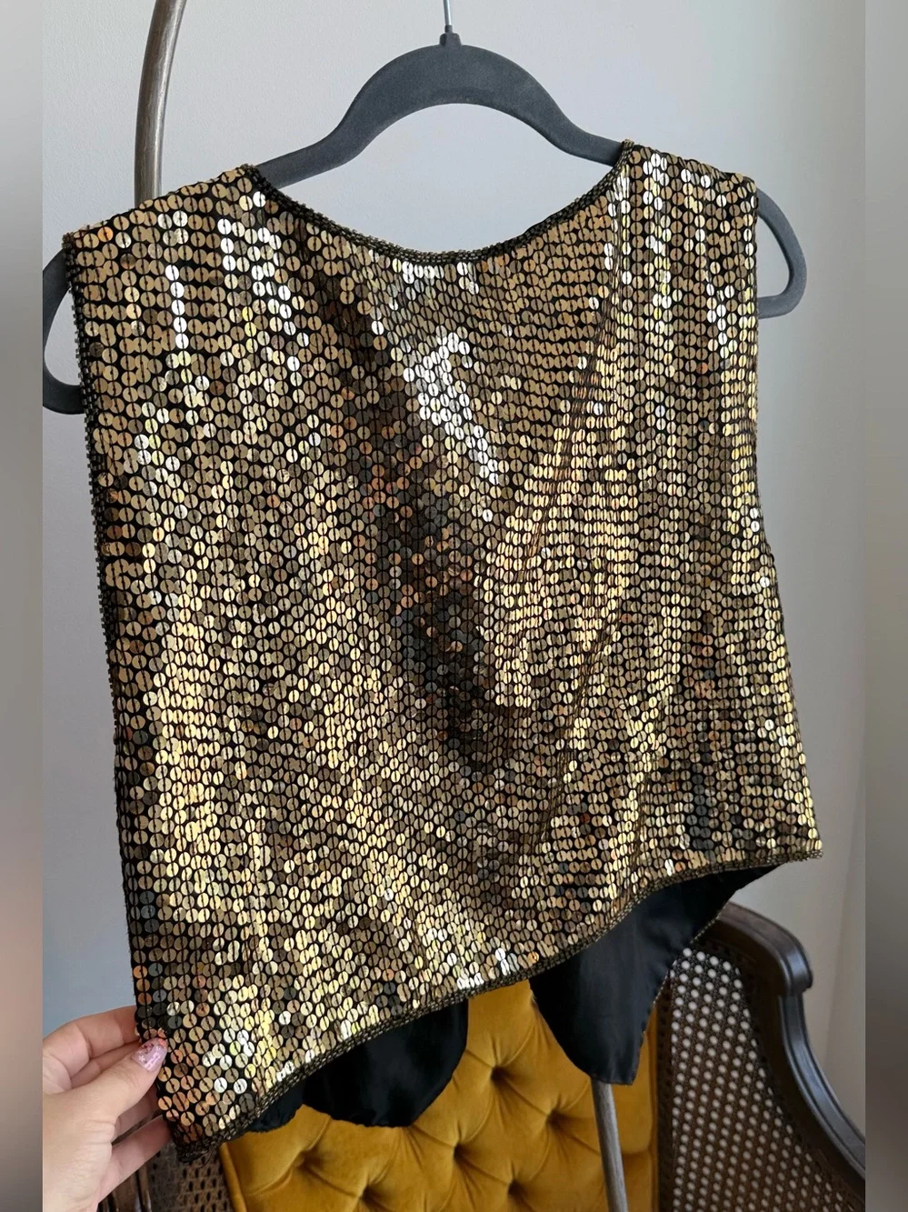 Vintage Silk Multicolor Sequin Vest M